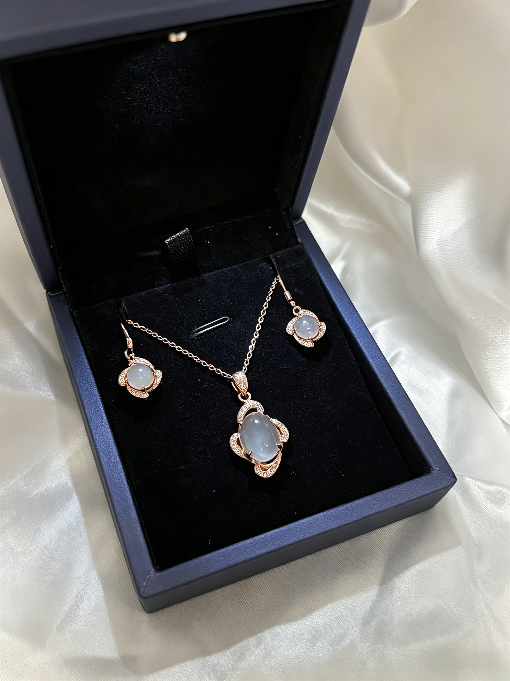 Radiant Oval Stone Pendant & Earrings Set Copper Jewelry