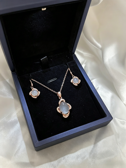 Radiant Oval Stone Pendant & Earrings Set Copper Jewelry