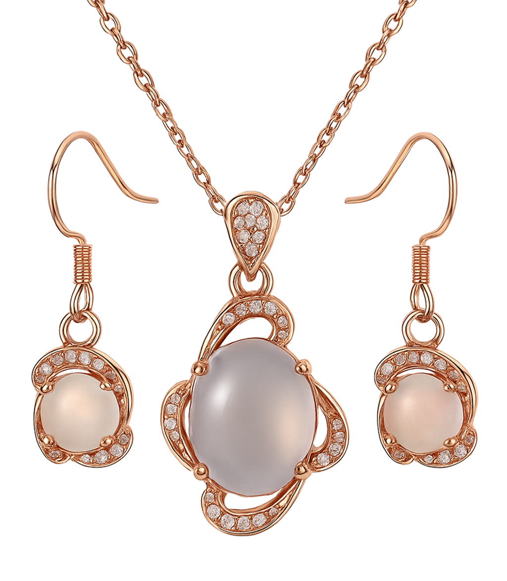 Radiant Oval Stone Pendant & Earrings Set Copper Jewelry