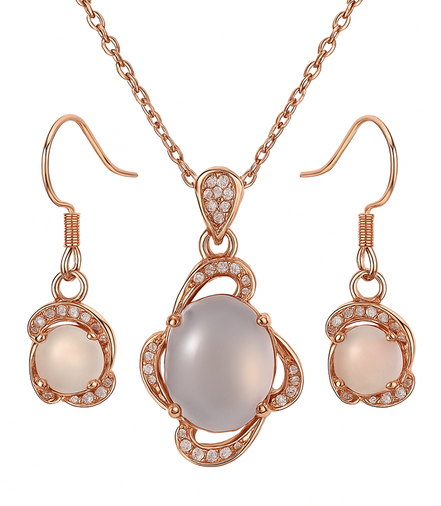 Radiant Oval Stone Pendant & Earrings Set Copper Jewelry