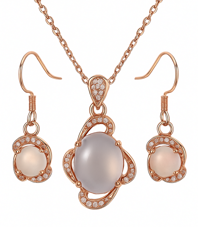 Radiant Oval Stone Pendant & Earrings Set Copper Jewelry