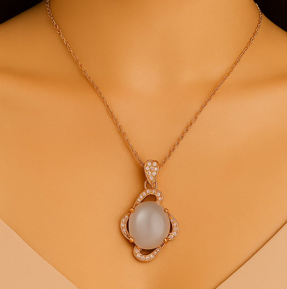 Radiant Oval Stone Pendant & Earrings Set Copper Jewelry