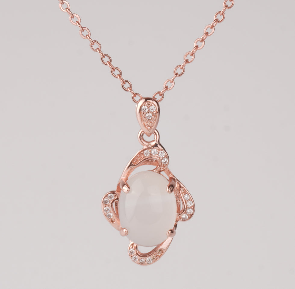 Radiant Oval Stone Pendant & Earrings Set Copper Jewelry