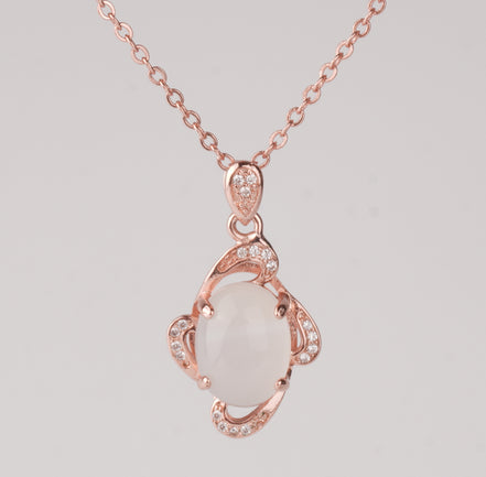 Radiant Oval Stone Pendant & Earrings Set Copper Jewelry