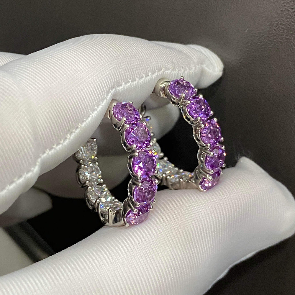 Affordable Luxury Jewelry Lab-grown Diamond and Purple Sapphire Hoop Earrings