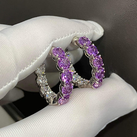 Affordable Luxury Jewelry Lab-grown Diamond and Purple Sapphire Hoop Earrings