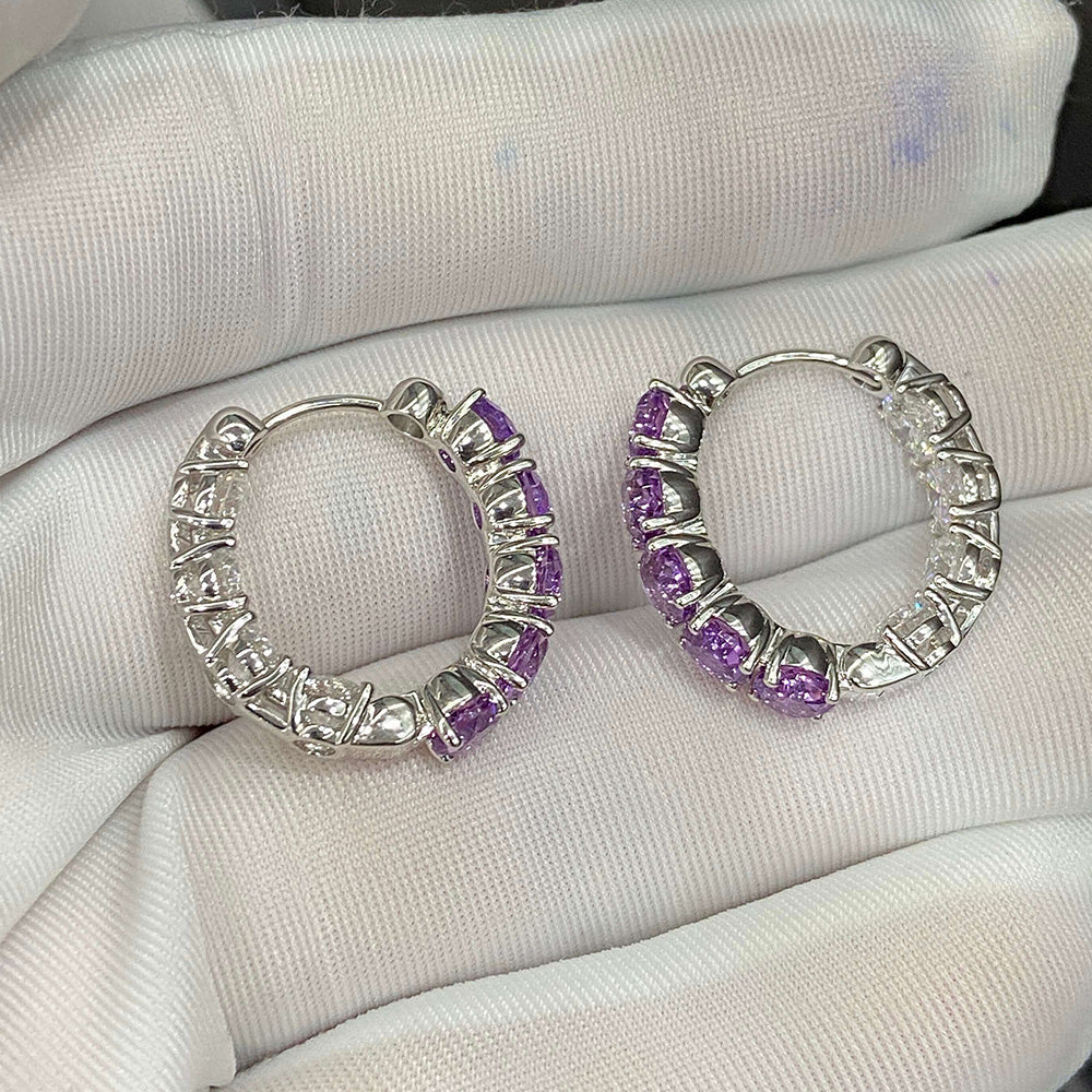 Affordable Luxury Jewelry Lab-grown Diamond and Purple Sapphire Hoop Earrings