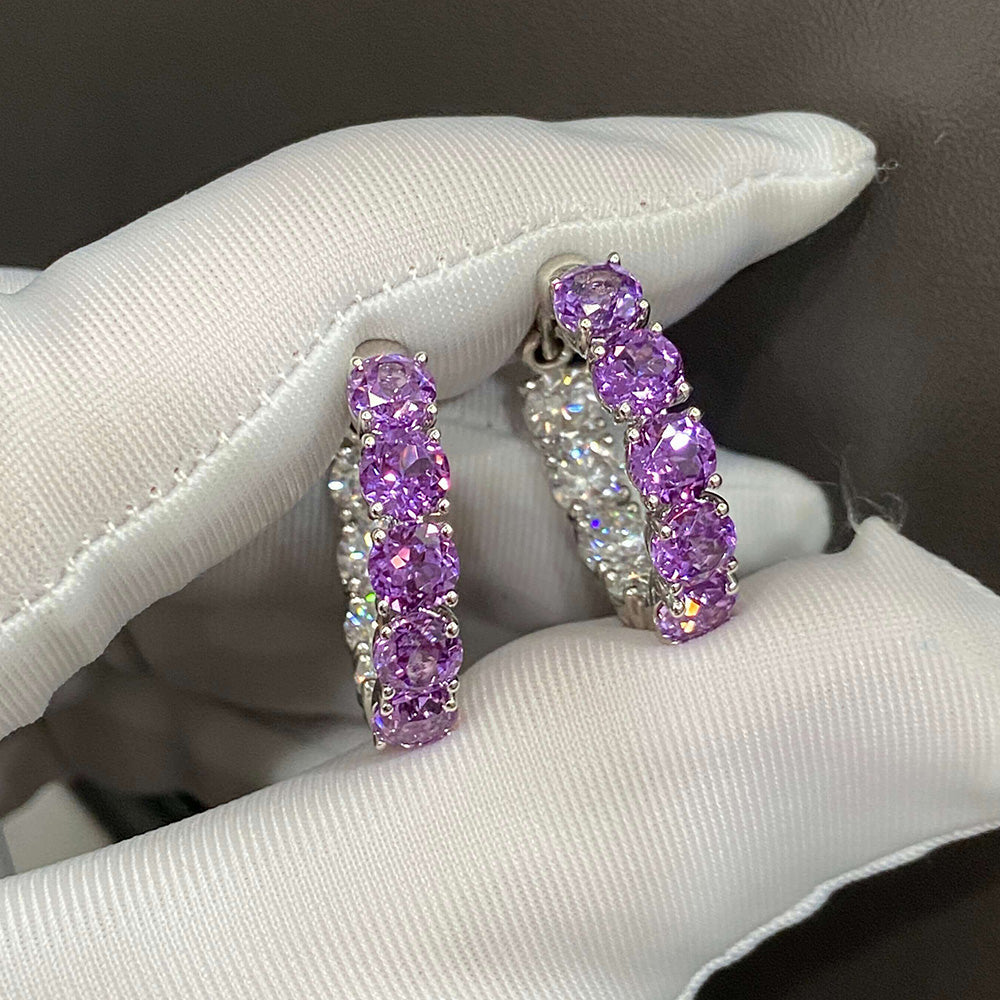 Affordable Luxury Jewelry Lab-grown Diamond and Purple Sapphire Hoop Earrings