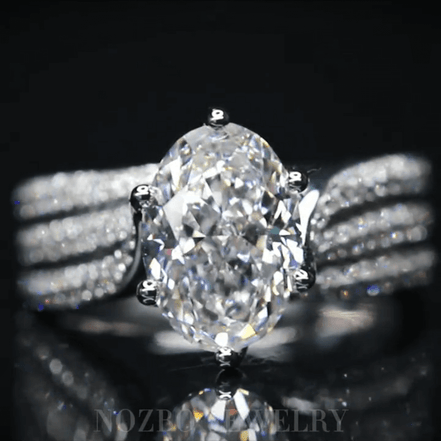 Affordable Luxury Jewelry 3 Carat Oval Lab Diamond Luxurious Ring with Pavé Band In 18K Gold