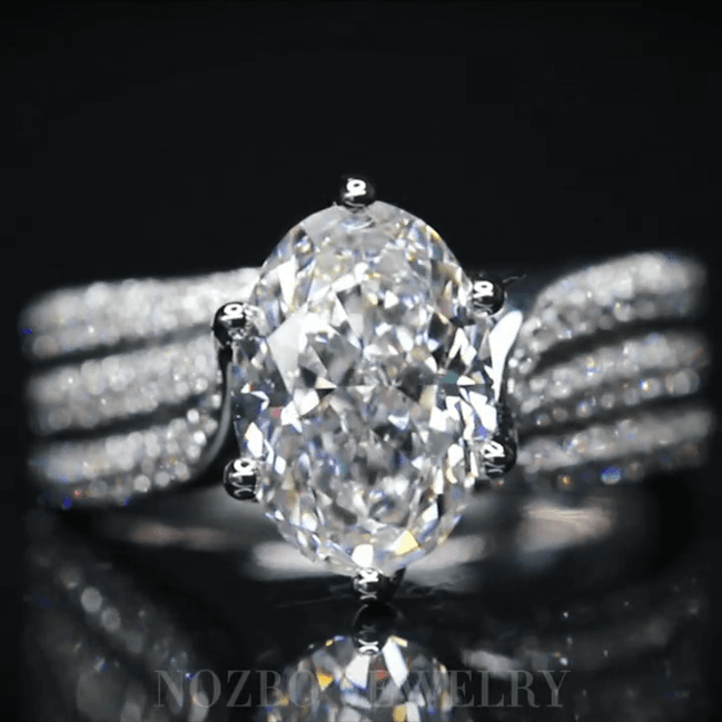 Affordable Luxury Jewelry 3 Carat Oval Lab Diamond Luxurious Ring with Pavé Band In 18K Gold