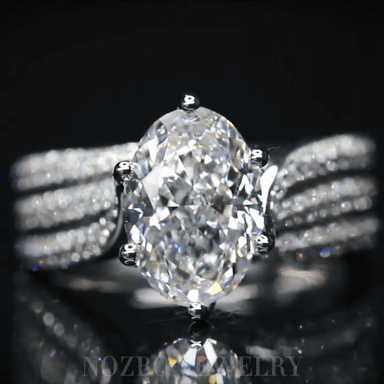 Affordable Luxury Jewelry 3 Carat Oval Lab Diamond Luxurious Ring with Pavé Band In 18K Gold