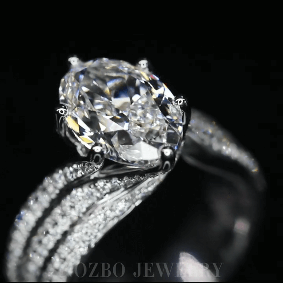 Affordable Luxury Jewelry 3 Carat Oval Lab Diamond Luxurious Ring with Pavé Band In 18K Gold