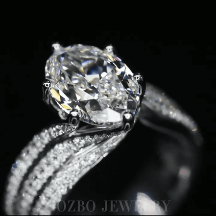 Affordable Luxury Jewelry 3 Carat Oval Lab Diamond Luxurious Ring with Pavé Band In 18K Gold