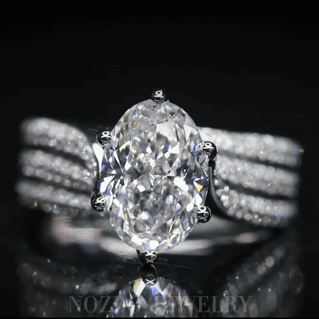 Affordable Luxury Jewelry 3 Carat Oval Lab Diamond Luxurious Ring with Pavé Band In 18K Gold
