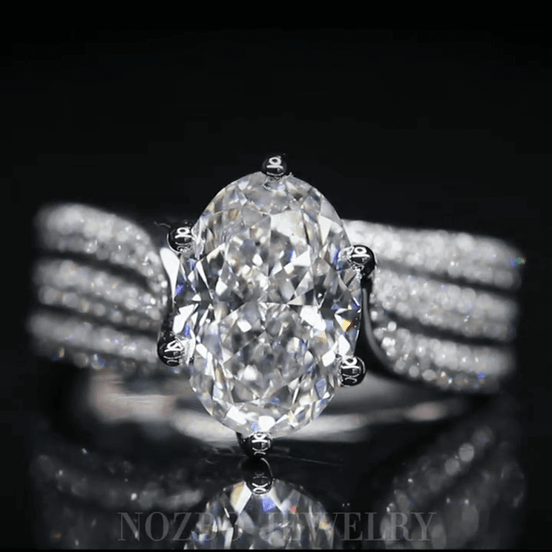 Affordable Luxury Jewelry 3 Carat Oval Lab Diamond Luxurious Ring with Pavé Band In 18K Gold
