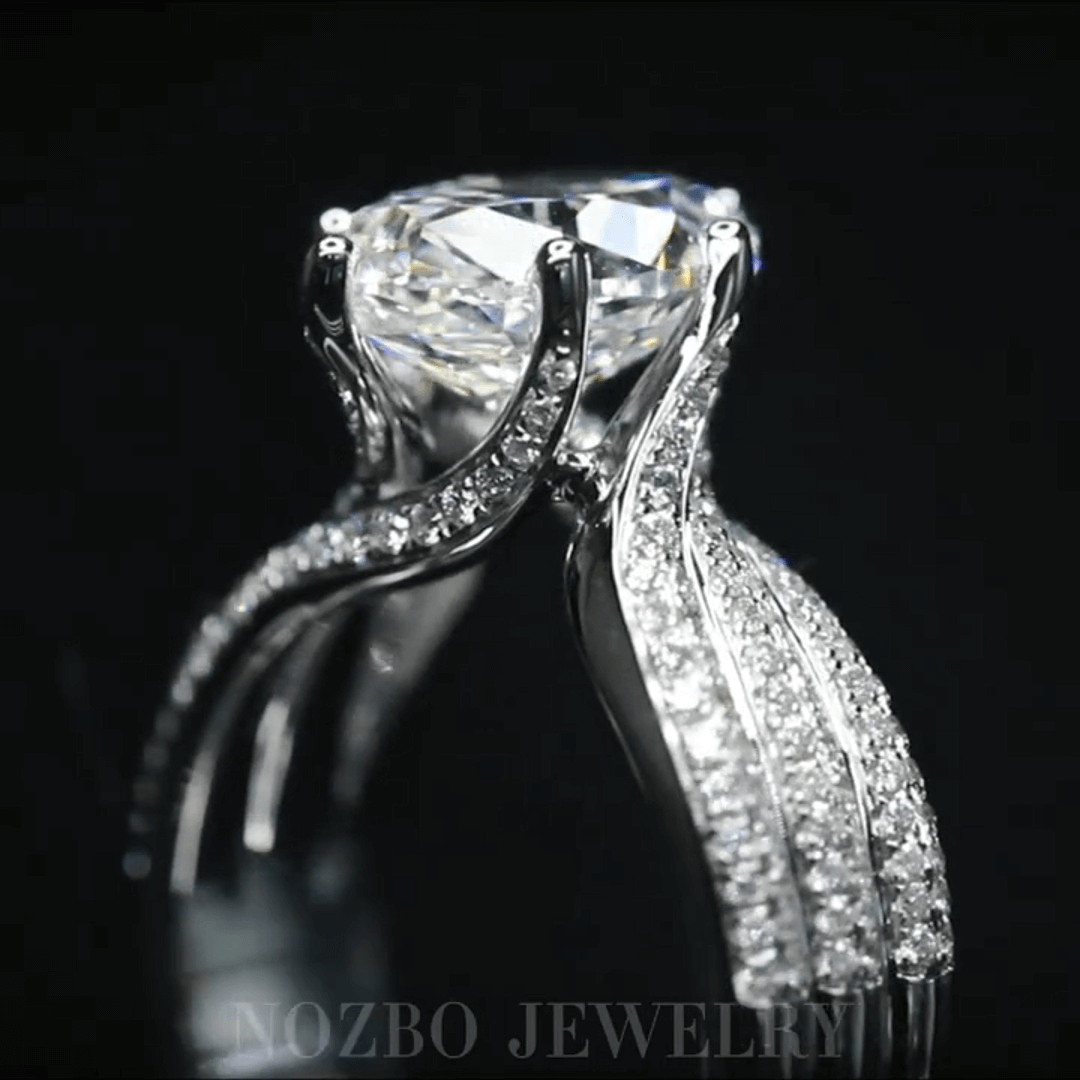 Affordable Luxury Jewelry 3 Carat Oval Lab Diamond Luxurious Ring with Pavé Band In 18K Gold