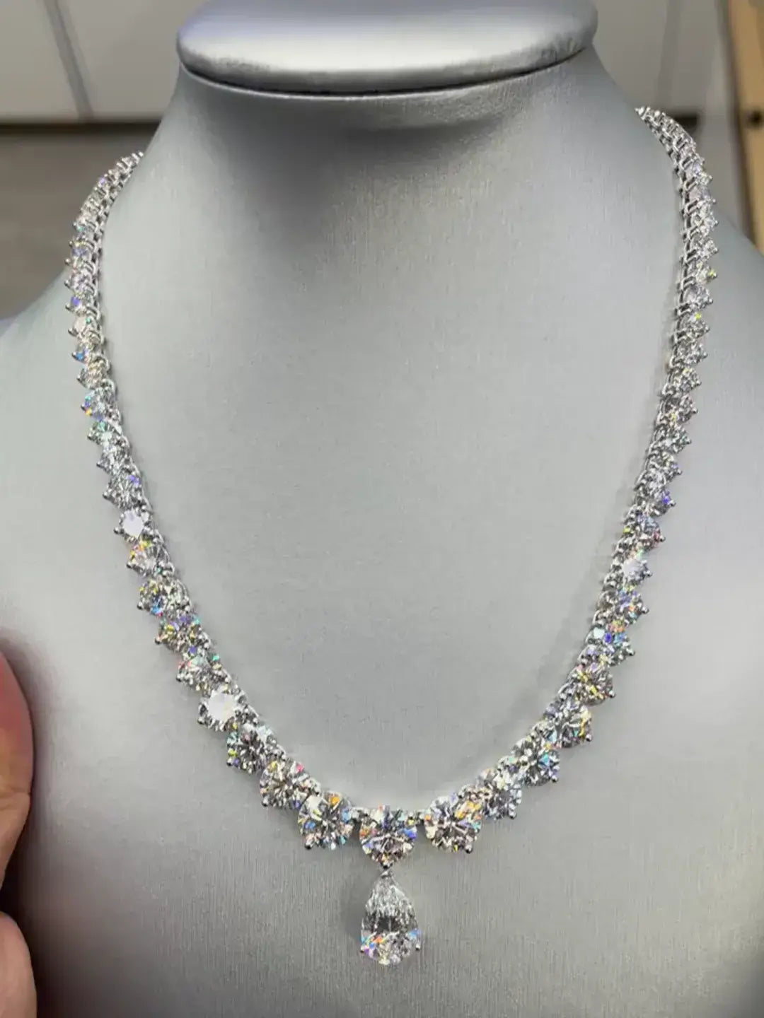 Affordable Luxury Jewelry Tennis Necklace Lab Grown Diamond 18K White Gold