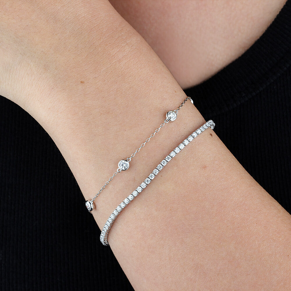 Affordable Luxury Jewelry Five Bezel-Set Lab Diamonds Bracelet In 925 Sliver (3/4 Ct. Tw.)