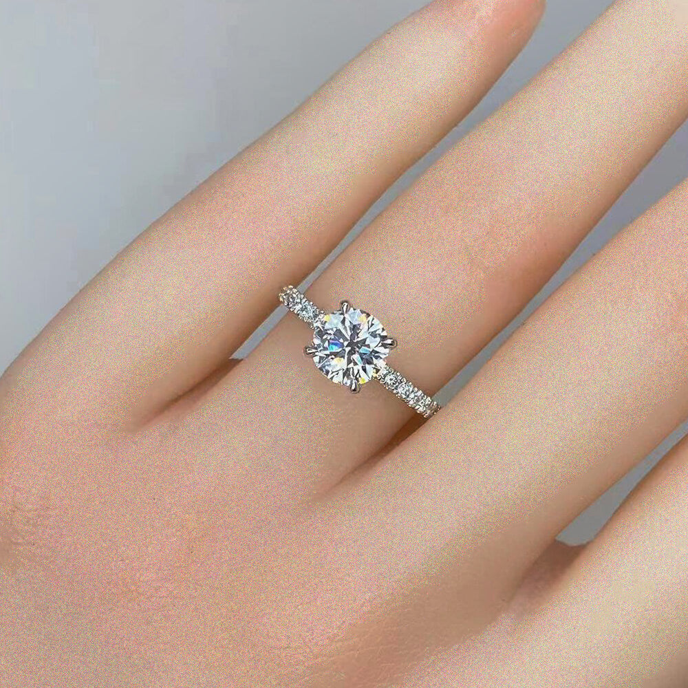 Affordable Luxury Jewelry Pave Round Lab Diamond Engagement Ring
