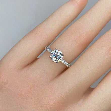 Affordable Luxury Jewelry Pave Round Lab Diamond Engagement Ring