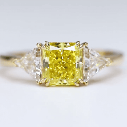Affordable Luxury Jewelry 1.7 Carat Princess Cut Yellow Lab Diamond Three-Stone Ring 18K Gold