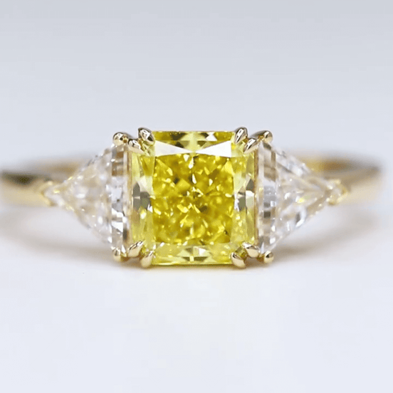 Affordable Luxury Jewelry 1.7 Carat Princess Cut Yellow Lab Diamond Three-Stone Ring 18K Gold