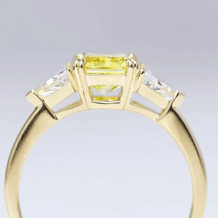 Affordable Luxury Jewelry 1.7 Carat Princess Cut Yellow Lab Diamond Three-Stone Ring 18K Gold