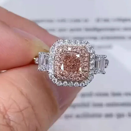 Affordable Luxury Jewelry Radiant Pink Lab Grown Diamond Double Halo Ring