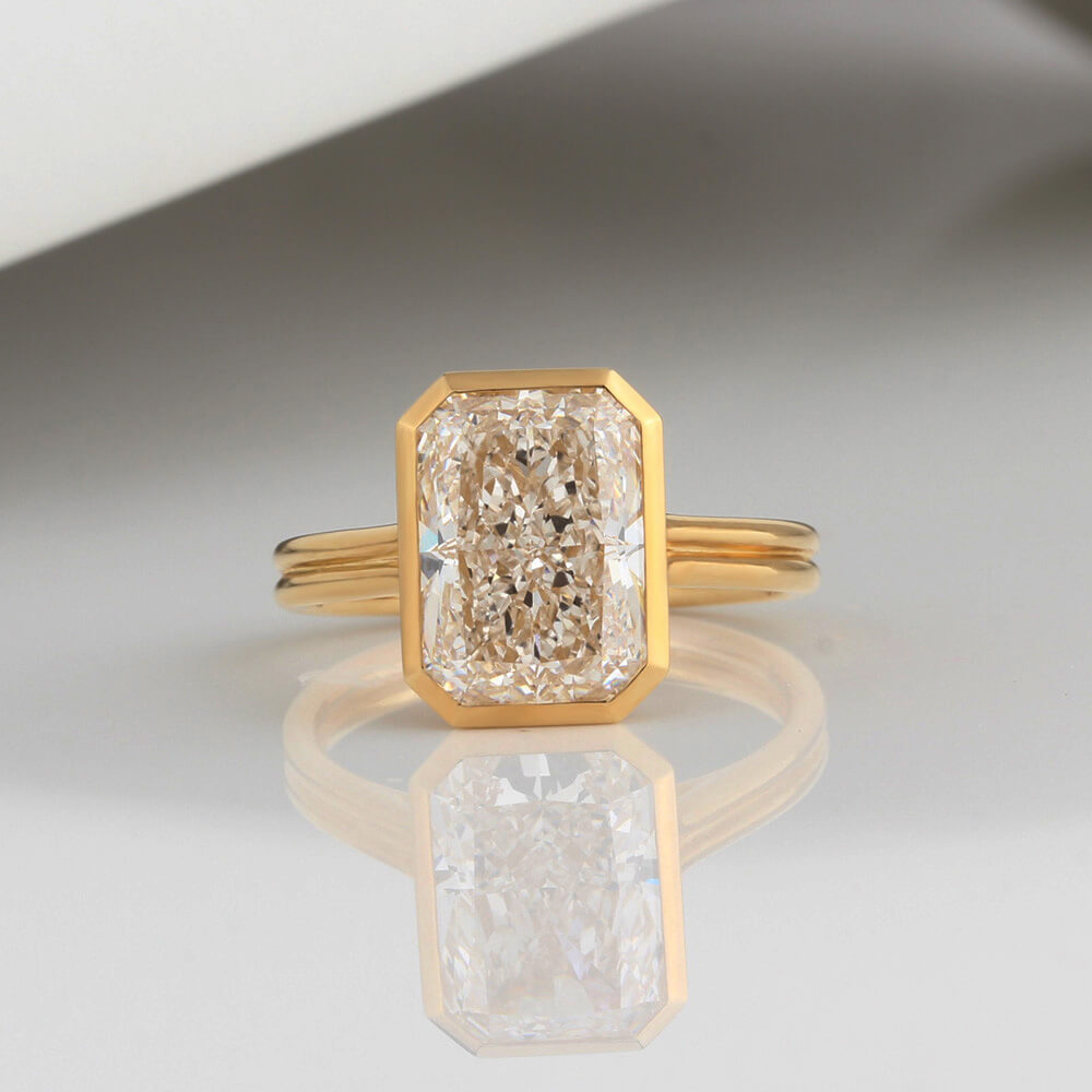4 Carat Lab Diamond Radiant Bezel Ring 14K Gold