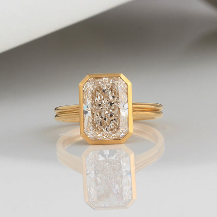 4 Carat Lab Diamond Radiant Bezel Ring 14K Gold