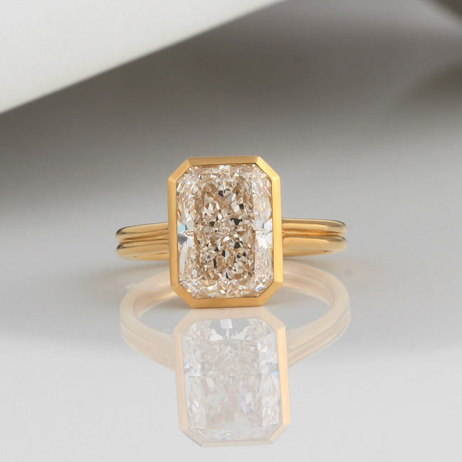 4 Carat Lab Diamond Radiant Bezel Ring 14K Gold