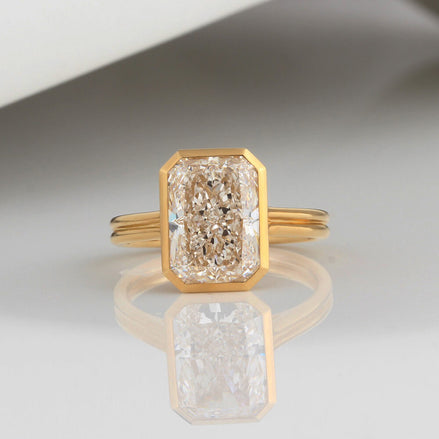4 Carat Lab Diamond Radiant Bezel Ring 14K Gold