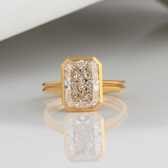 4 Carat Lab Diamond Radiant Bezel Ring 14K Gold