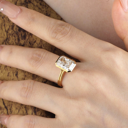 4 Carat Lab Diamond Radiant Bezel Ring 14K Gold