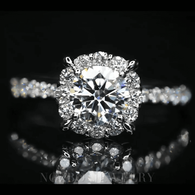 0.5 Carat Round Brilliant Cut Lab Grown Diamond Halo Engagement Ring
