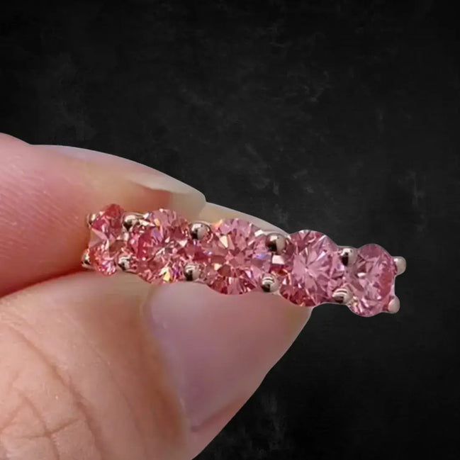 Affordable Luxury Jewelry Round Cut Pink Lab Diamond Five Stone Ring