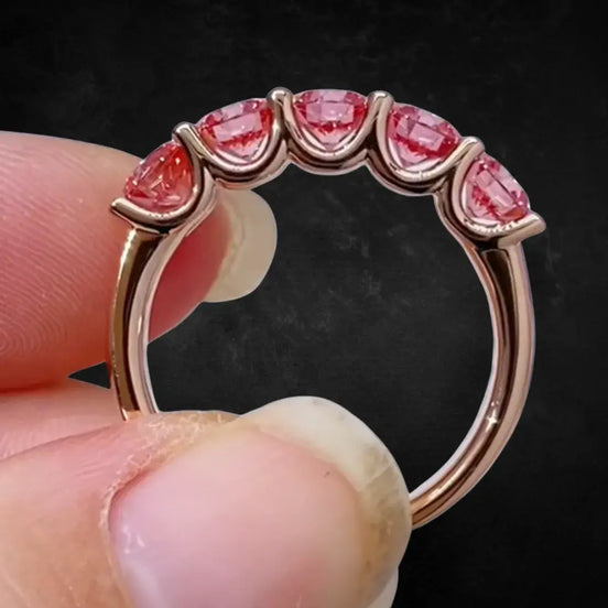 Affordable Luxury Jewelry Round Cut Pink Lab Diamond Five Stone Ring