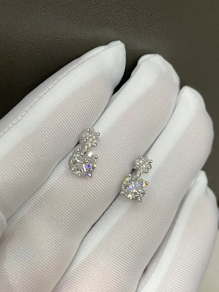 Affordable Luxury Jewelry 1.36ctw Double Lab Diamond Hoop Earrings, Round & Princess Cut
