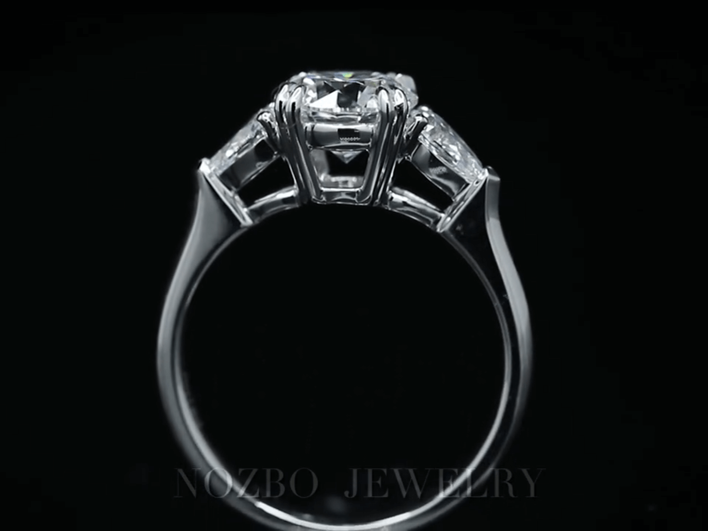 Three-Stone 1 Carat Round Diamond With Pear Side Stones Ring 18K Gold