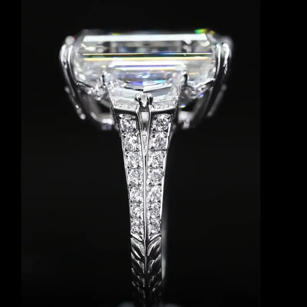 Three Stones Ring 12ct Emerald Cut Lab Grown Diamond