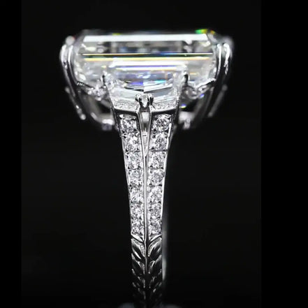 Three Stones Ring 12ct Emerald Cut Lab Grown Diamond