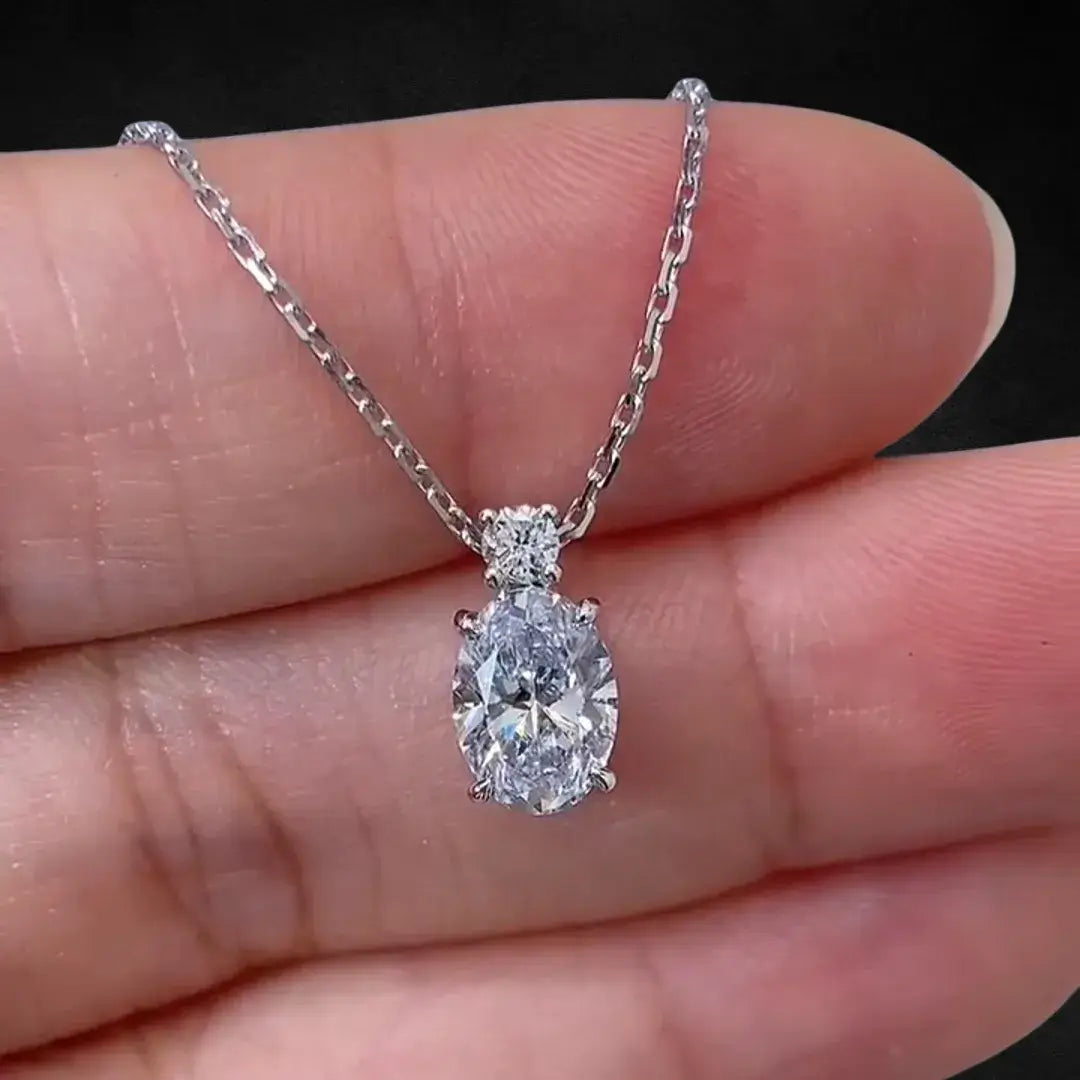 Affordable Luxury Jewelry Two-Stone Oval and Round Lab Diamond Necklace 18K Gold