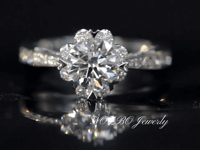 Affordable Luxury Jewelry Unique Snowflake Lab Diamond Ring 18K Gold Halo - Pave Engagement Ring