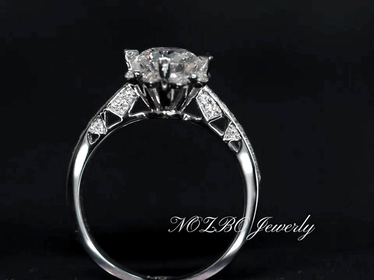Affordable Luxury Jewelry Unique Snowflake Lab Diamond Ring 18K Gold Halo - Pave Engagement Ring