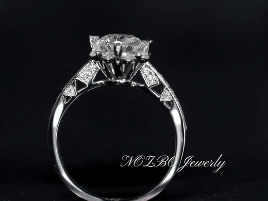 Unique Snowflake Lab Diamond Ring 18K Gold Halo - Pave Engagement Ring