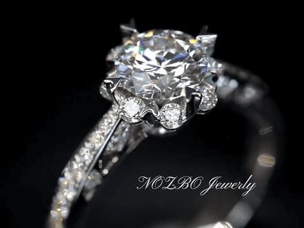Affordable Luxury Jewelry Unique Snowflake Lab Diamond Ring 18K Gold Halo - Pave Engagement Ring