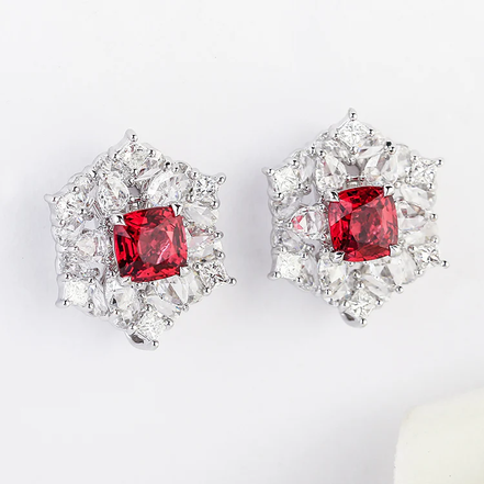 Lab Grown Diamond and Ruby Stud Earrings-14K Gold