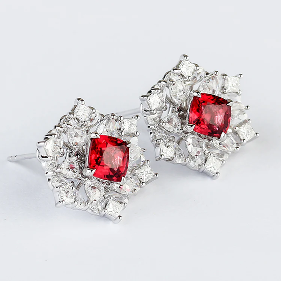 Lab Grown Diamond and Ruby Stud Earrings-14K Gold