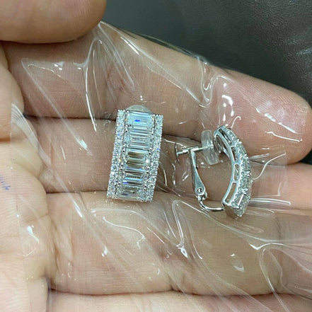 Affordable Luxury Jewelry Emerald Cut Lab Diamond Clip-On Earrings