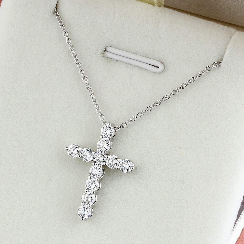 Affordable Luxury Jewelry 1.17 Ct Lab Diamond Cross Necklace 18K Gold